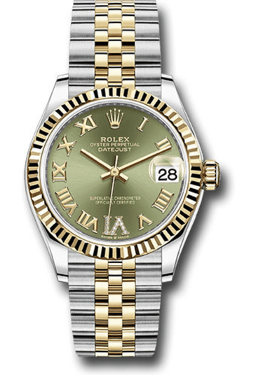 Rolex Datejust 31 mm Fluted Bezel Olive Green Diamond Roman Six Dial Jubilee Bracelet 278273 - WatchesOff5thWatch